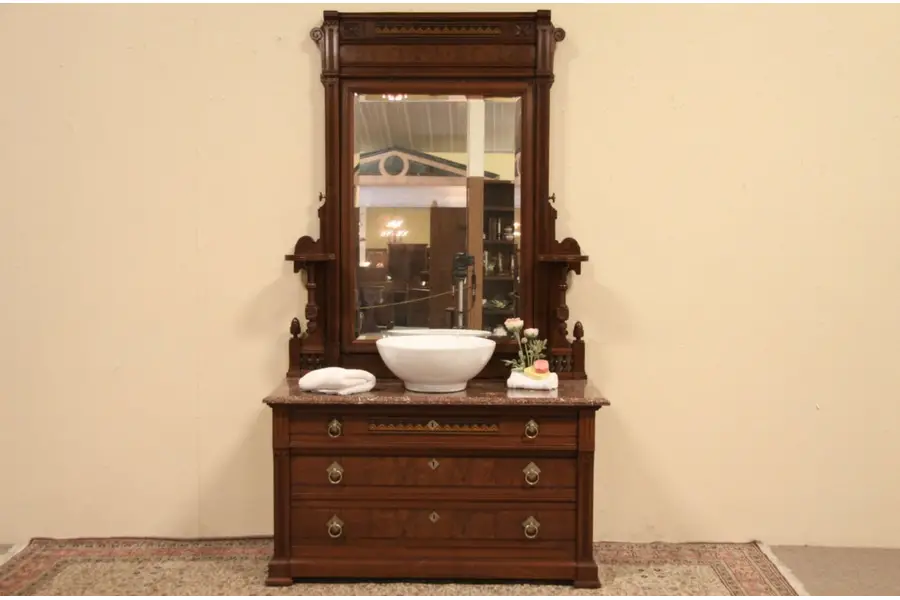 Photo of Eastlake 1875 Chest or Dresser, Marble & Mirror