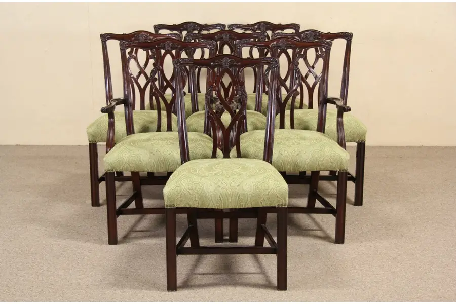 Photo of Set of 8 Kindel Georgian Chippendale Mahogany Vintage Dining Chairs