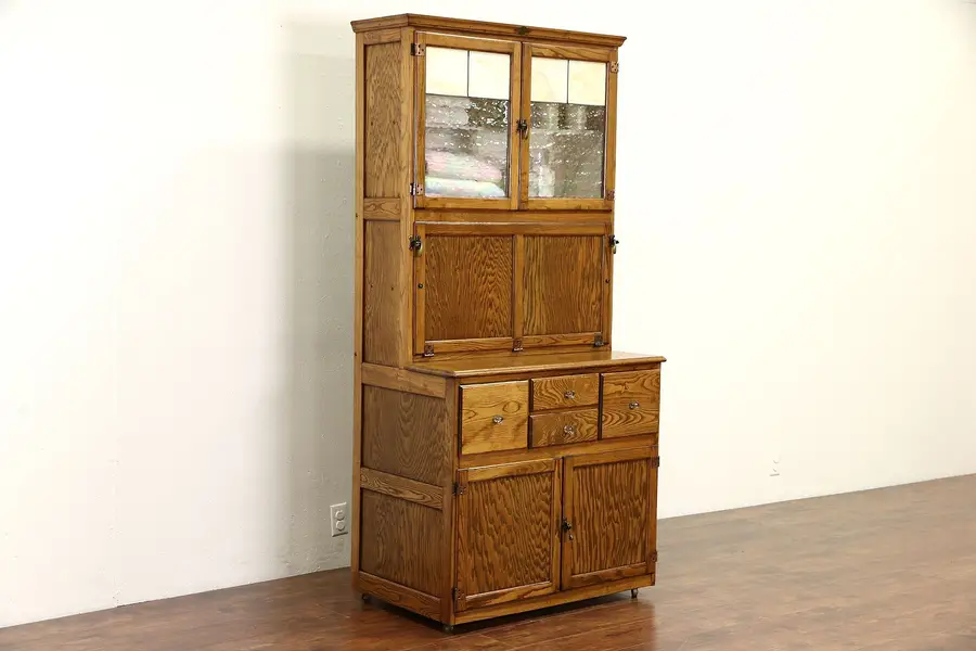 Photo of Hygena English 1930's Oak Vintage Hoosier Kitchen Cupboard or Physician Cabinet