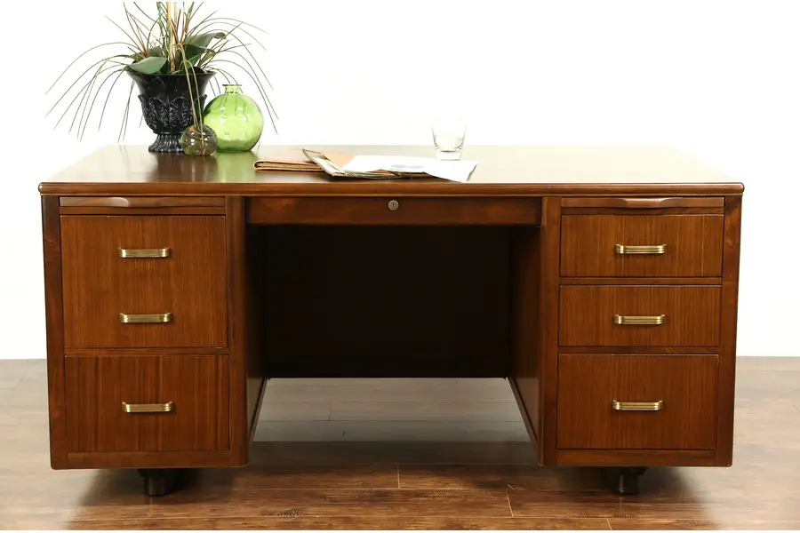Photo of Midcentury Modern 1950's Vintage Executive Desk, Signed Leopold Chicago