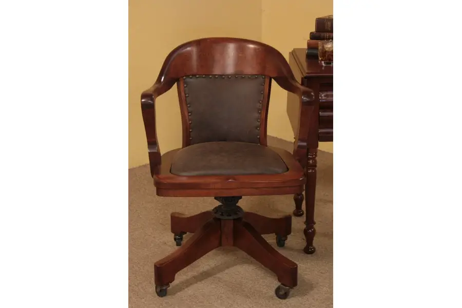 Photo of Swivel Desk Leather Antique Armchair