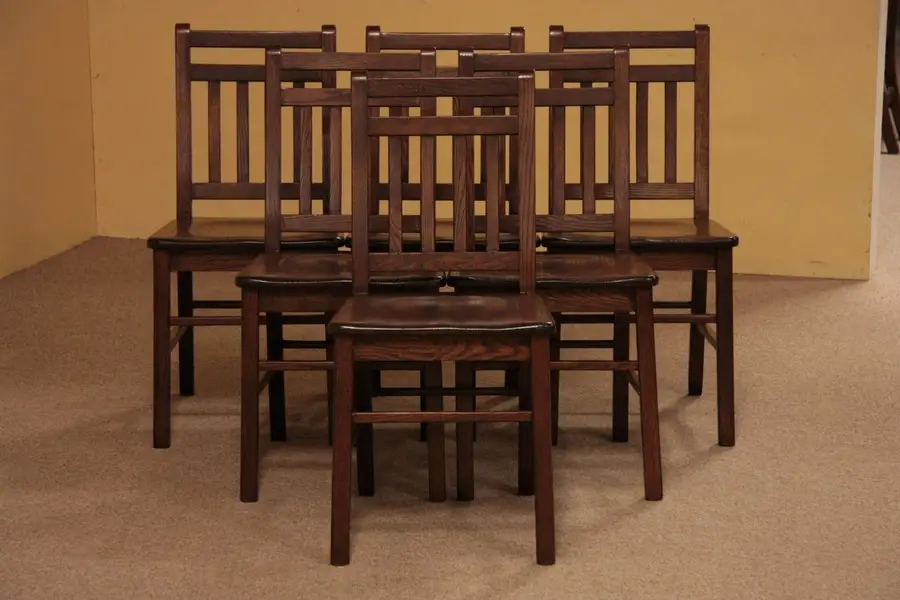 Photo of Set of 6 Arts & Crafts Mission Oak Dining Chairs