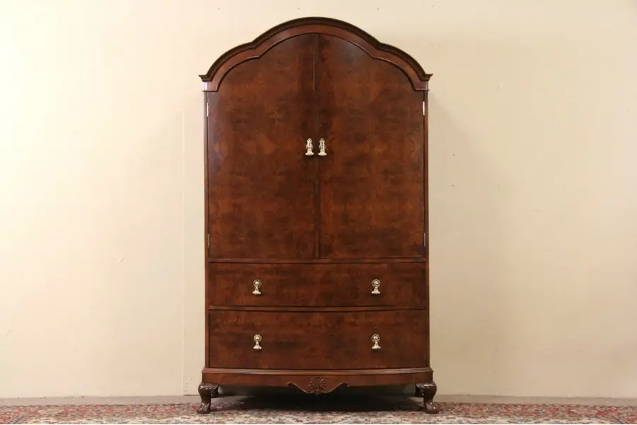 Photo of Italian 1915 Antique Burl Chifferobe, Armoire, Tall Chest or Wardrobe