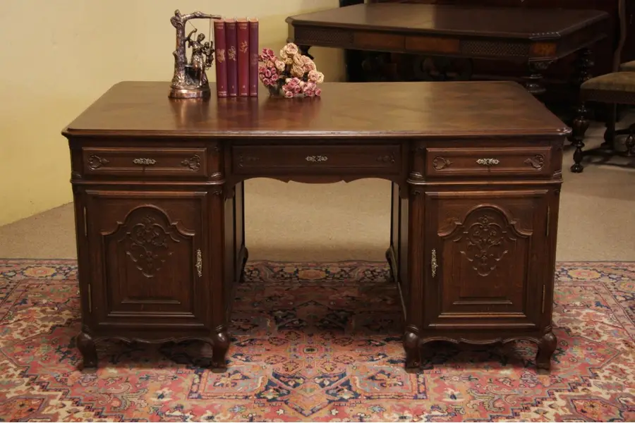 Photo of Country French Antique Carved Oak Desk