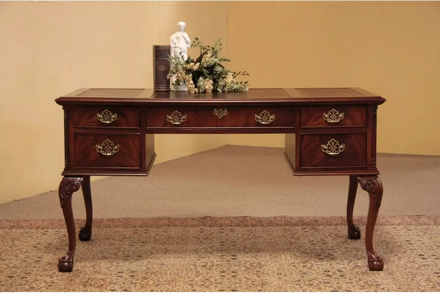 Photo of Georgian Mahogany Writing Desk, Clawfeet & Leather