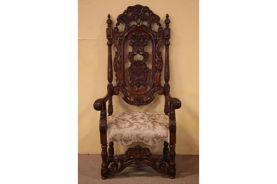 Photo of Carved Walnut Antique Throne or Hall Chair