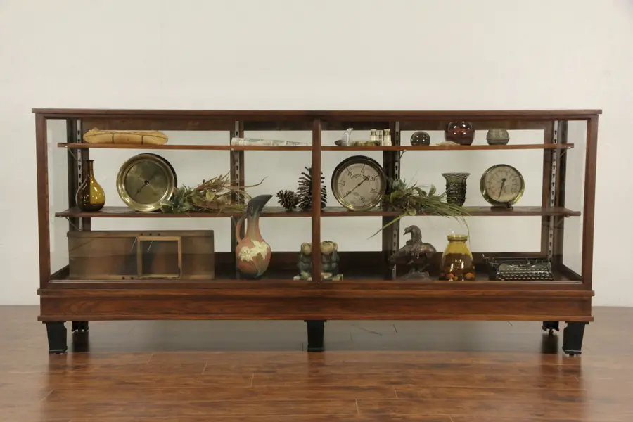Photo of Store Counter Showcase Display Cabinet, Oak Signed 1900 Antique