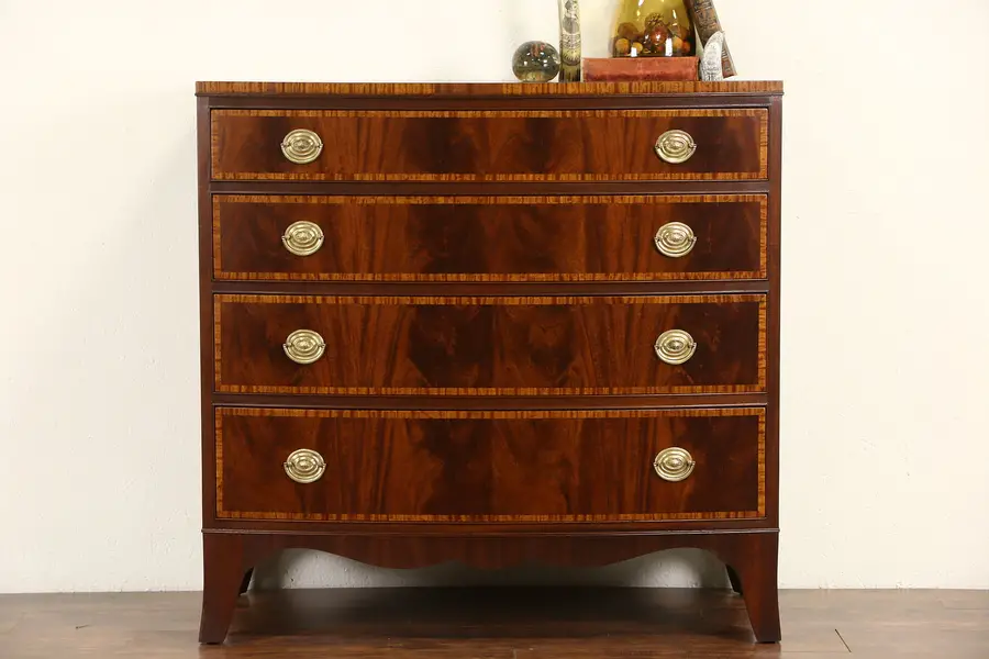 Photo of Widdicombe Signed 1925 Antique Sheraton Linen Chest or Dresser, Banded Mahogany