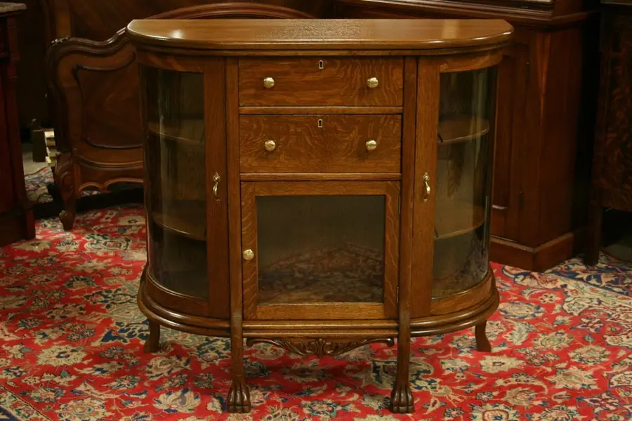 Photo of Victorian Oak Curved Glass China / Sideboard Cabinet