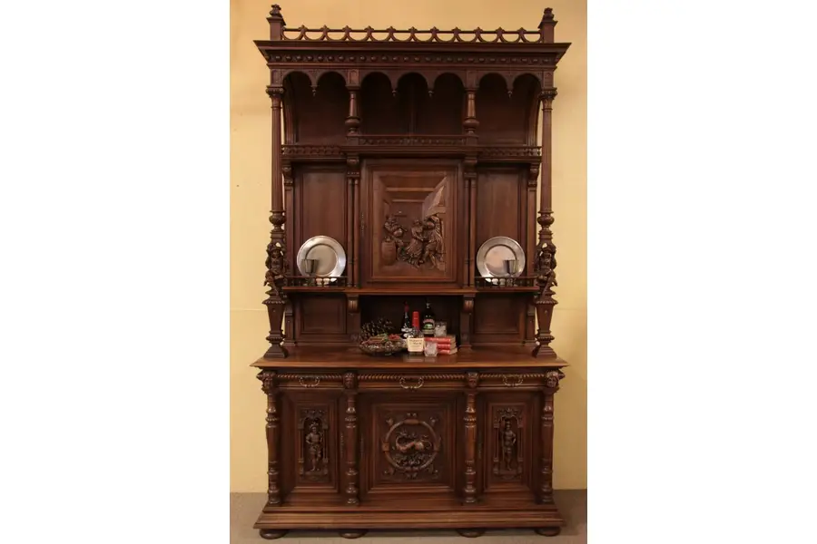Photo of Carved Walnut 9'10" Jester Cabinet 1890's