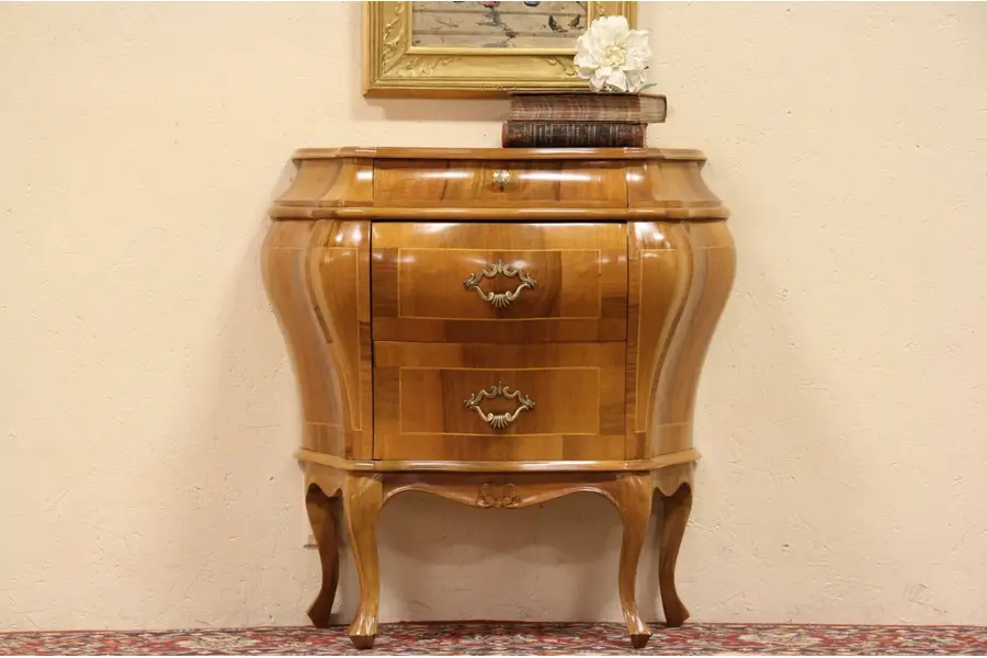 Photo of Tuscan Italian Olivewood Bombe Chest or Commode