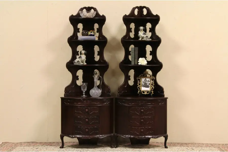 Photo of Pair of Carved Corner Cabinets