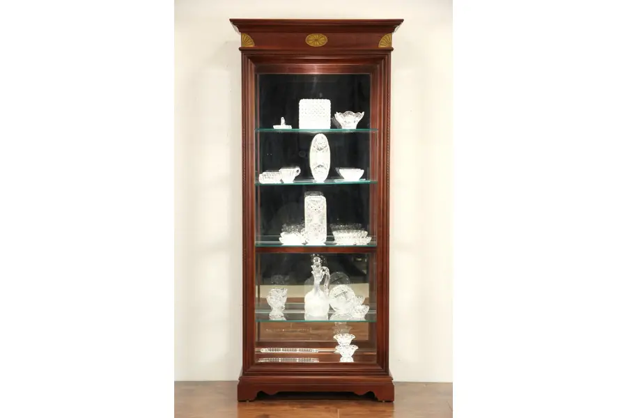 Photo of Cherry Vintage Lighted Curio Display Cabinet, Adjustable Glass Shelves