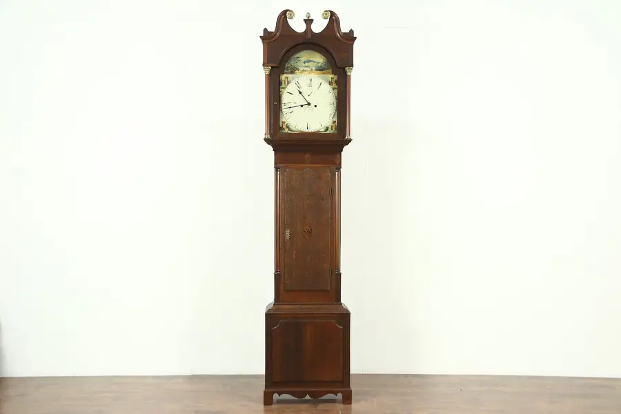 Photo of Georgian 1825 Antique Oak Grandfather Long Case Clock, Quartz Movement