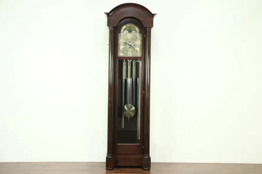 Photo of Mahogany Antique Grandfather Long Case, Clock, 5 Tube Chime, Signed Herschede