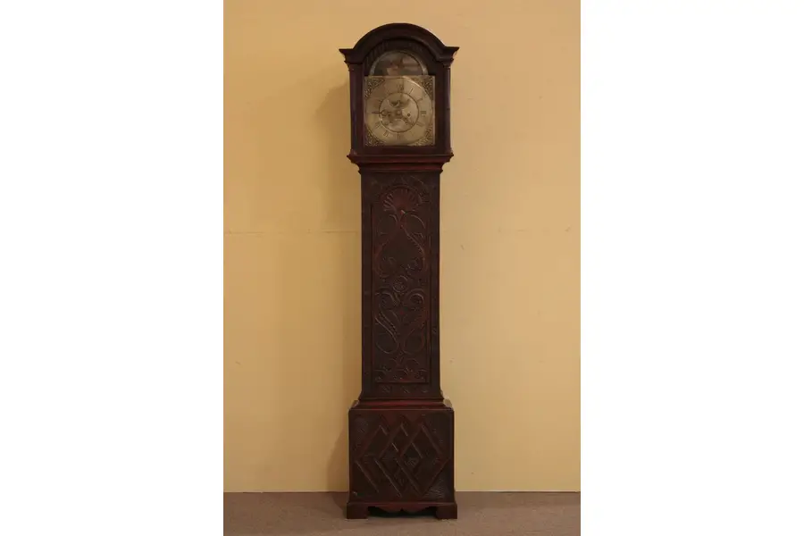 Photo of Tall Case Carved Oak 1800's Grandfather Clock
