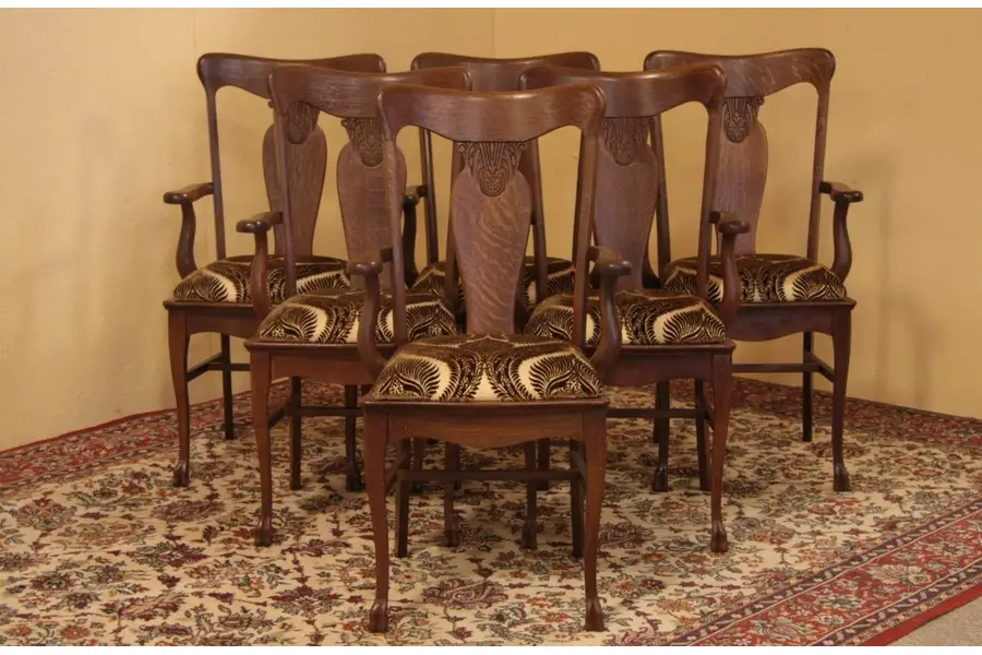 Photo of Set of 6 Oak Antique Dining Armchairs