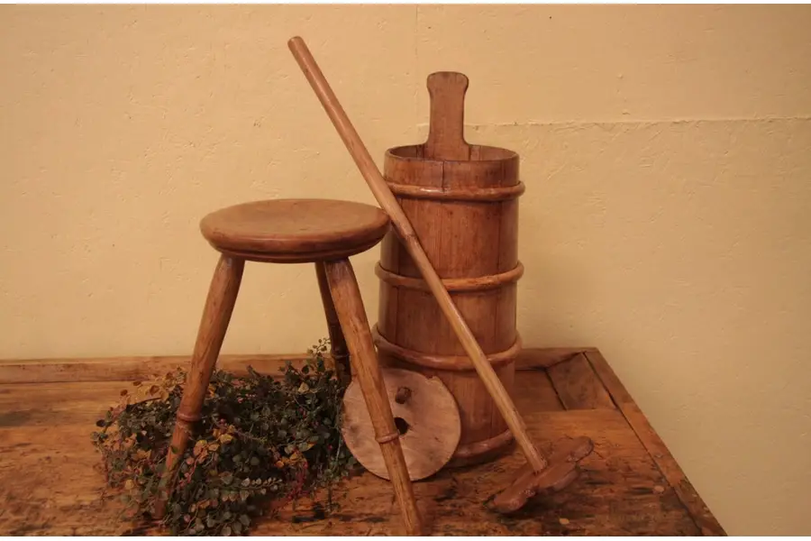 Photo of Country Pine Antique Butter Churn & Stool