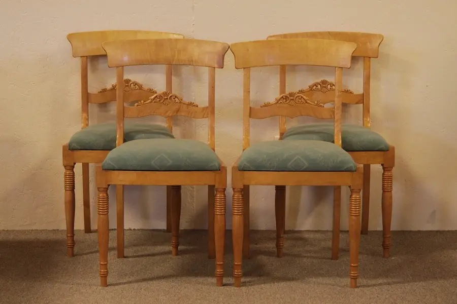 Photo of Set of 4 Biedermeier Tiger Maple Dining Chairs