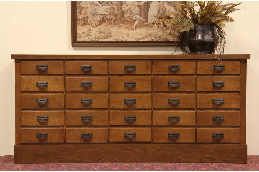 Photo of Oak 25 Drawer Cabinet 1910 Antique Counter