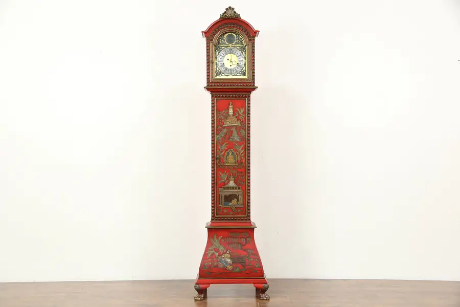 Photo of Chinoiserie Hand Painted Chinese Lacquer Long Case Grandfather Clock, Belgium