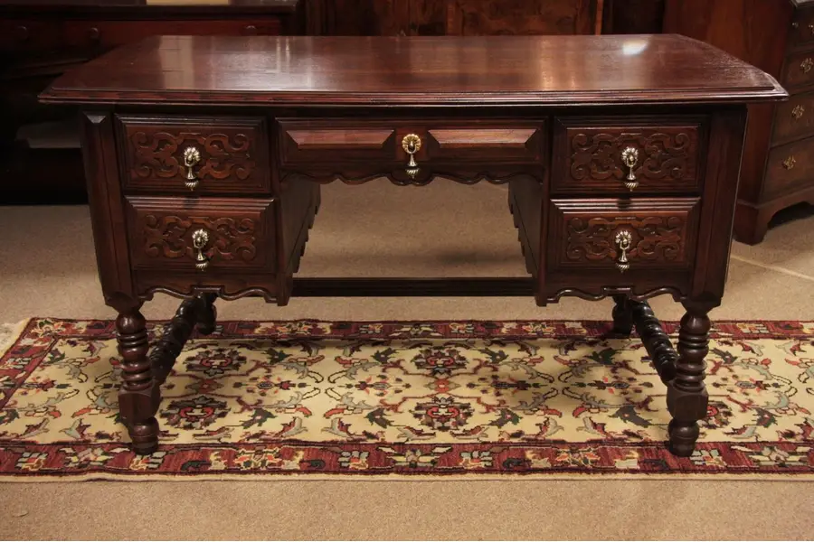 Photo of Carved Oak English Tudor Writing Desk, 1930