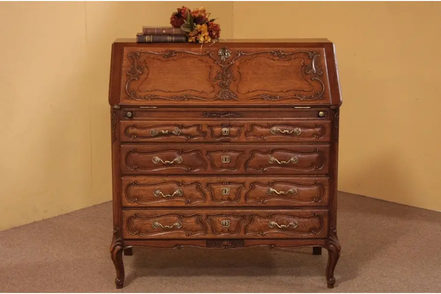 Photo of Country French Carved Oak Secretary Desk