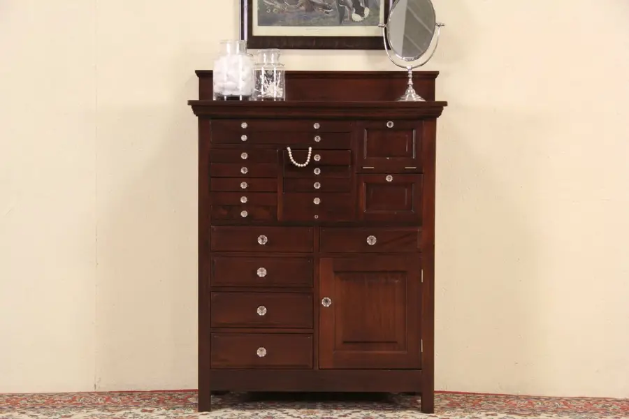 Photo of Dental Cabinet, 17 Drawer Mahogany Dentist or Collector
