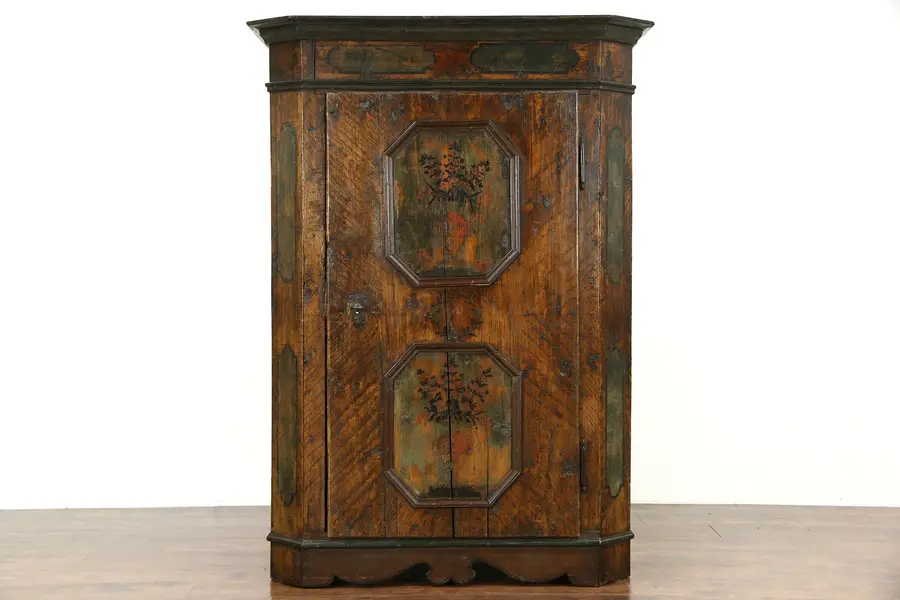 Photo of Schrank, German Hand Painted 1700's Antique Folk Art Dowry Armoire or Cabinet