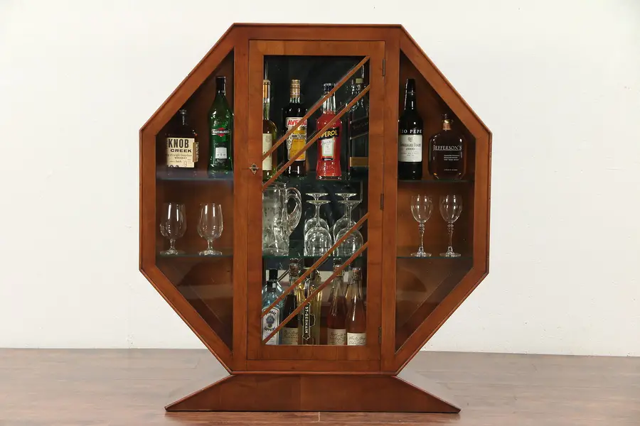 Photo of English Art Deco Vintage Octagonal Vitrine or Curio Cabinet, Signed
