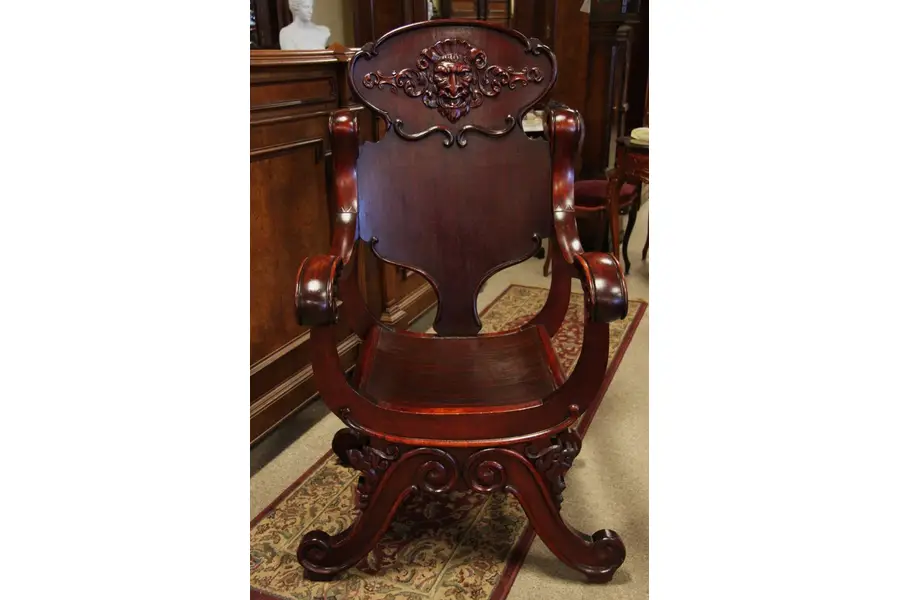 Photo of Victorian Throne Hall Chair with Carved Faces, 1900