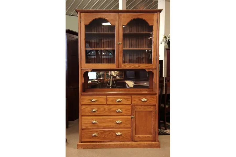 Photo of Oak Cabinet w/ Glass Doors, 7'2" Tall, circa 1900
