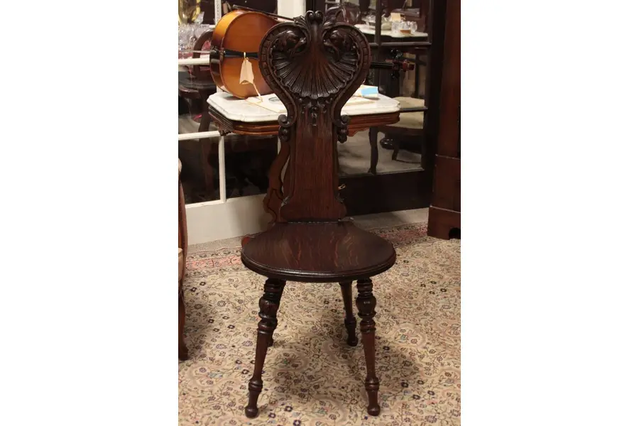 Photo of Carved Antique Oak Chair, Shell & Dog Heads