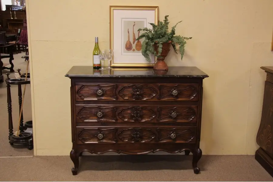Photo of Italian Antique Carved Chest or Dresser, Marble Top