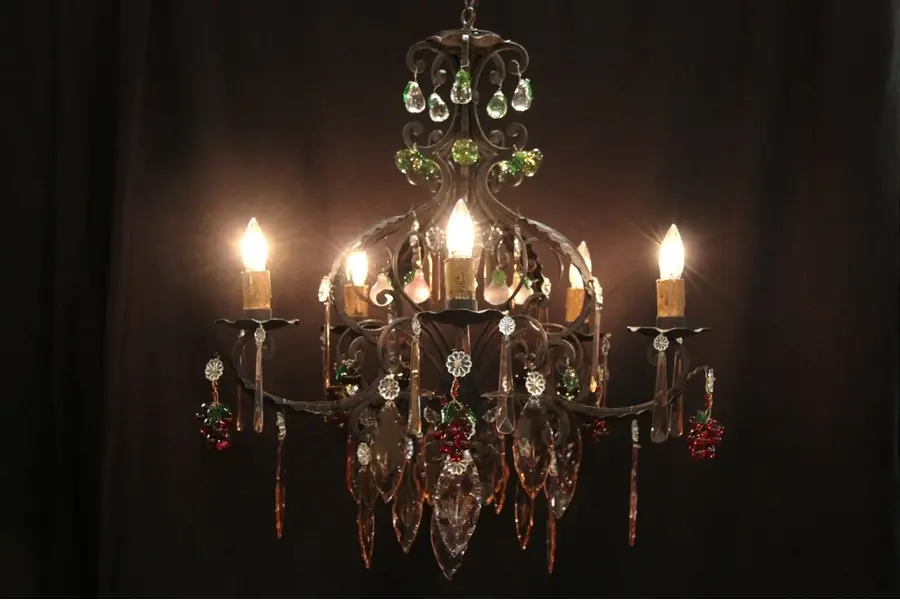 Photo of Wrought Iron Chandelier, Glass Fruit