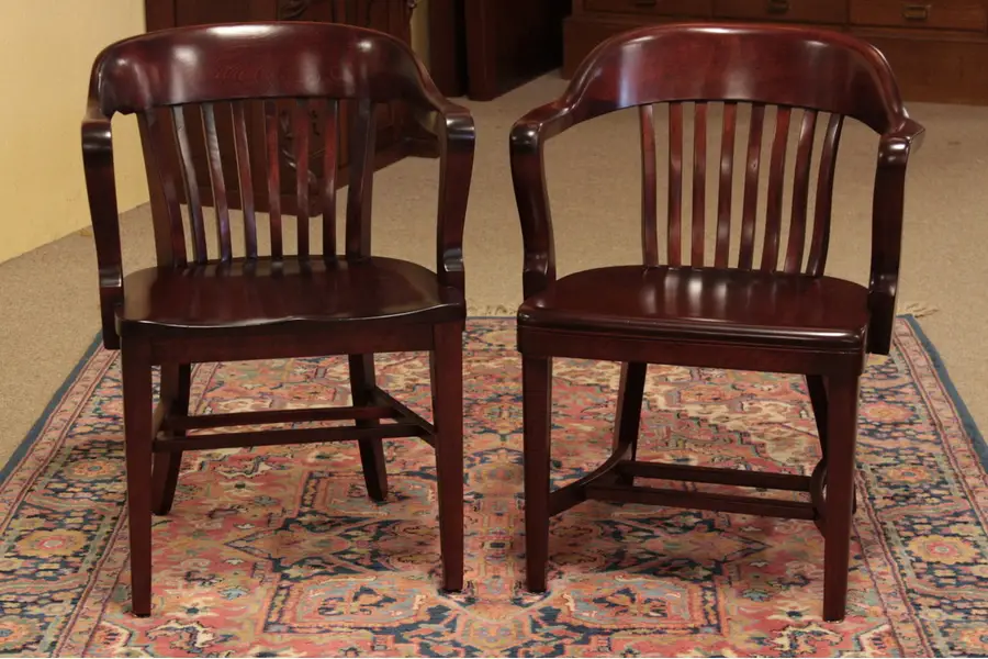 Photo of Pair of Antique Banker's 1915 Armchairs