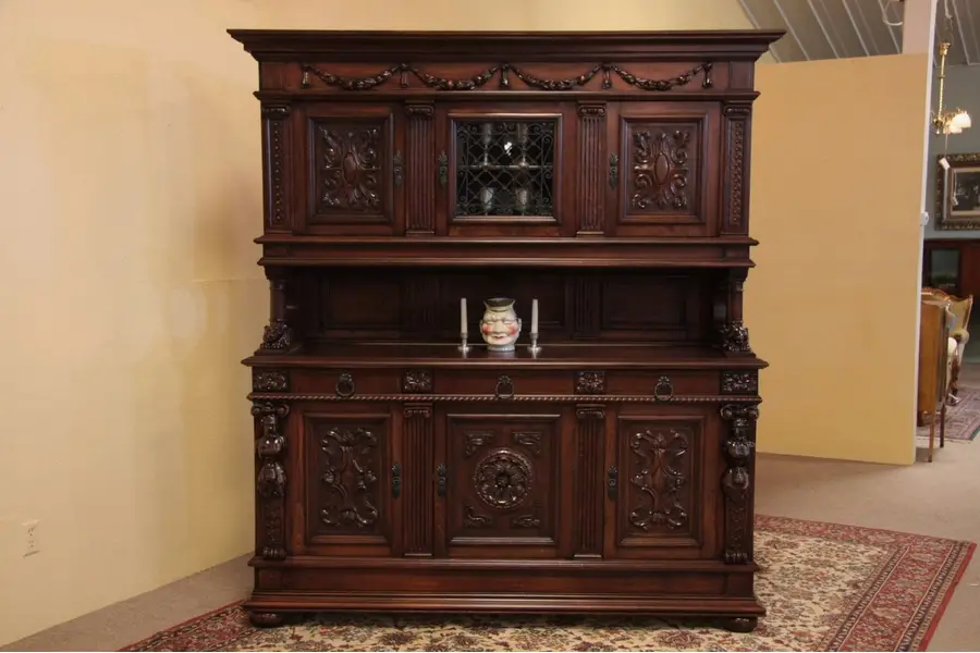 Photo of Sideboard or Backbar, Carved Lions, Iron Grillwork