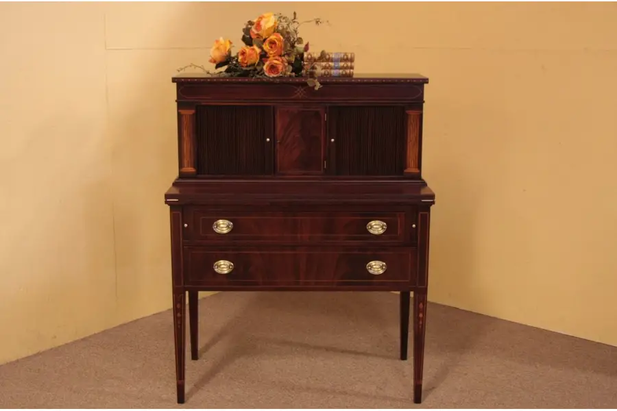 Photo of Georgian Tambour Writing Desk, Leather Top