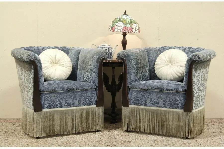 Photo of Pair Antique 1920 Original Mohair Club Chairs