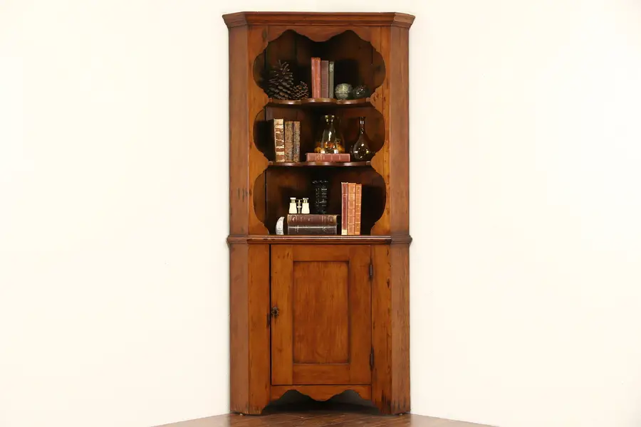 Photo of Country Pine Primitive 1900 Antique Corner Cabinet or Cupboard