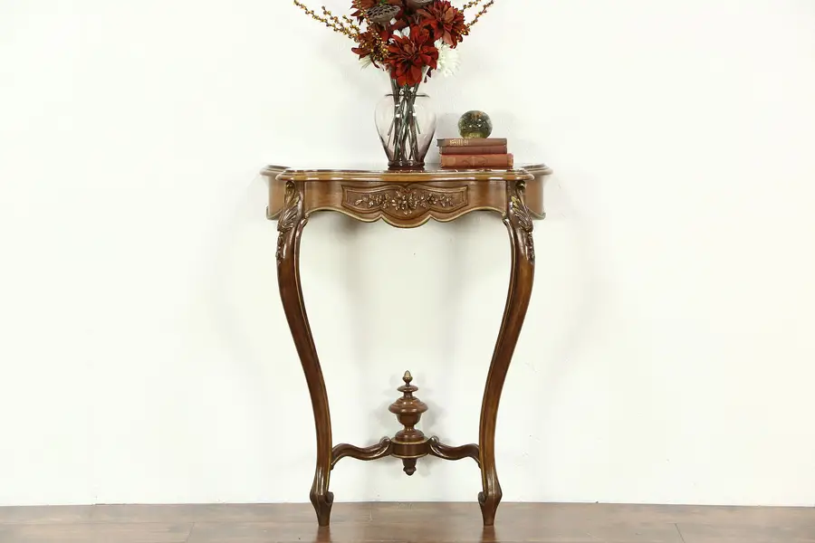 Photo of French Marble Top Hand Carved 1920's Antique Hall Console Table