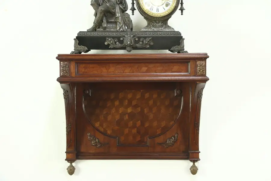 Photo of French Antique Hand Carved Walnut Marquetry Wall or Clock Shelf