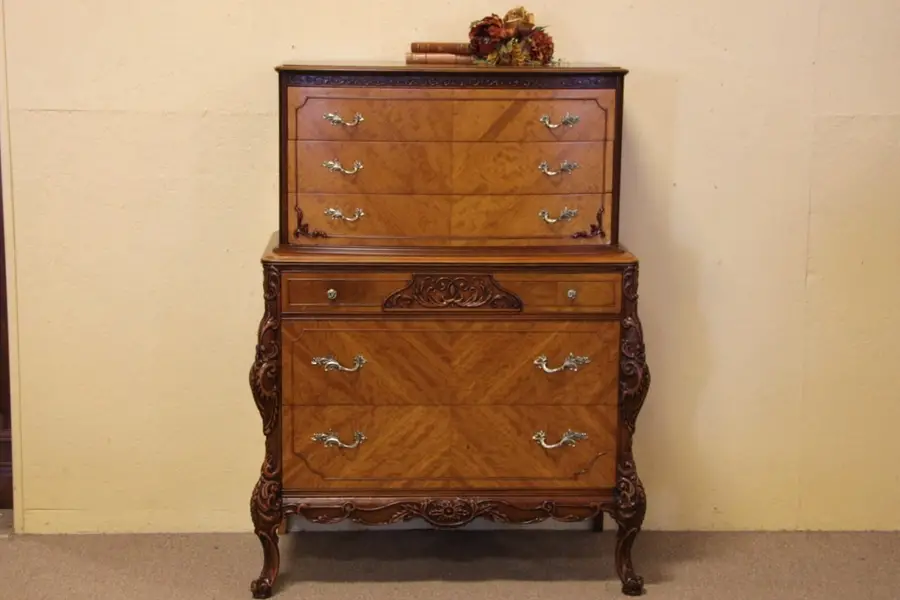 Photo of Satinwood Tall Dresser or Chest on Chest, 1940's