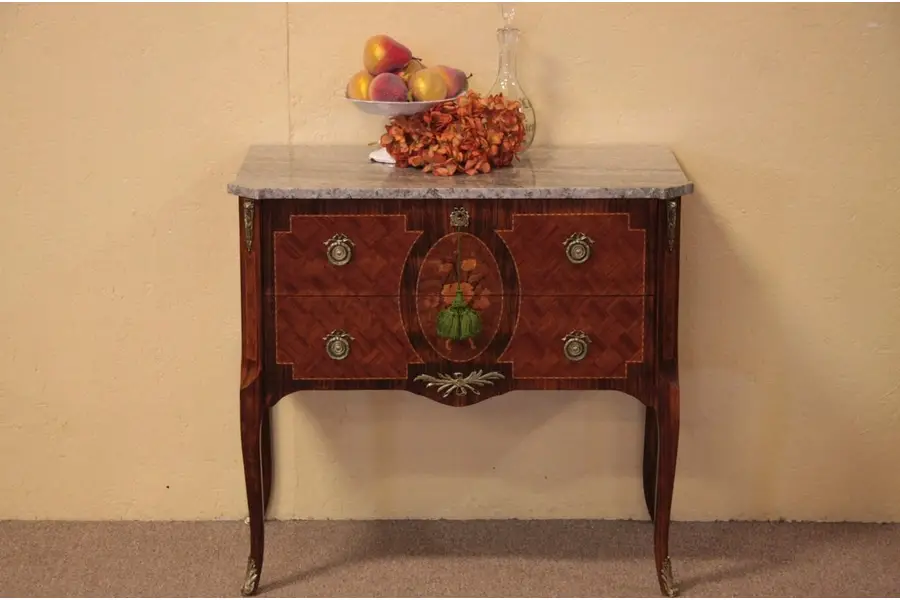 Photo of Swedish Gray Marble Top Marquetry Chest