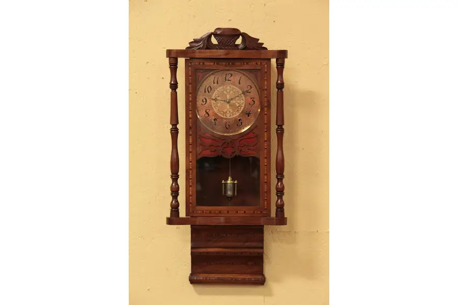 Photo of New Haven English Marquetry Case 1870 Wall Clock