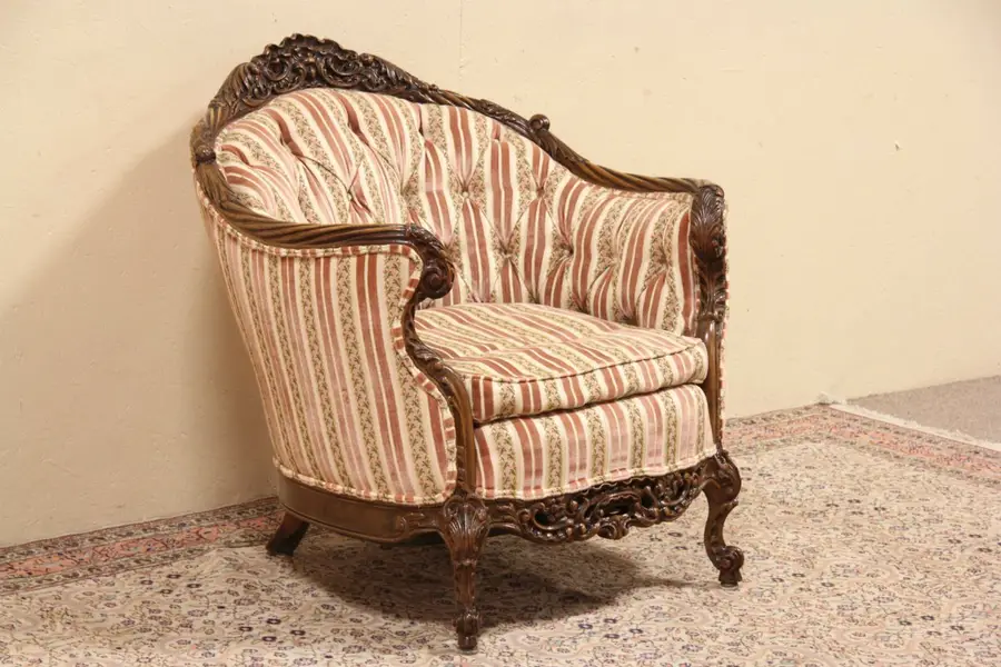 Photo of Shell Carved 1930's Tufted Armchair