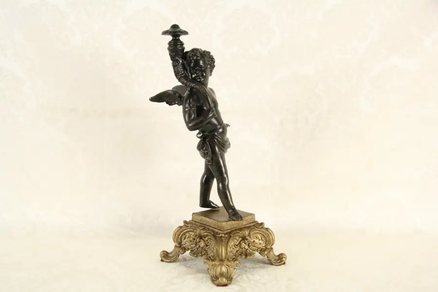 Photo of Angel or Cherub with Horn, 1890's Spelter Statue