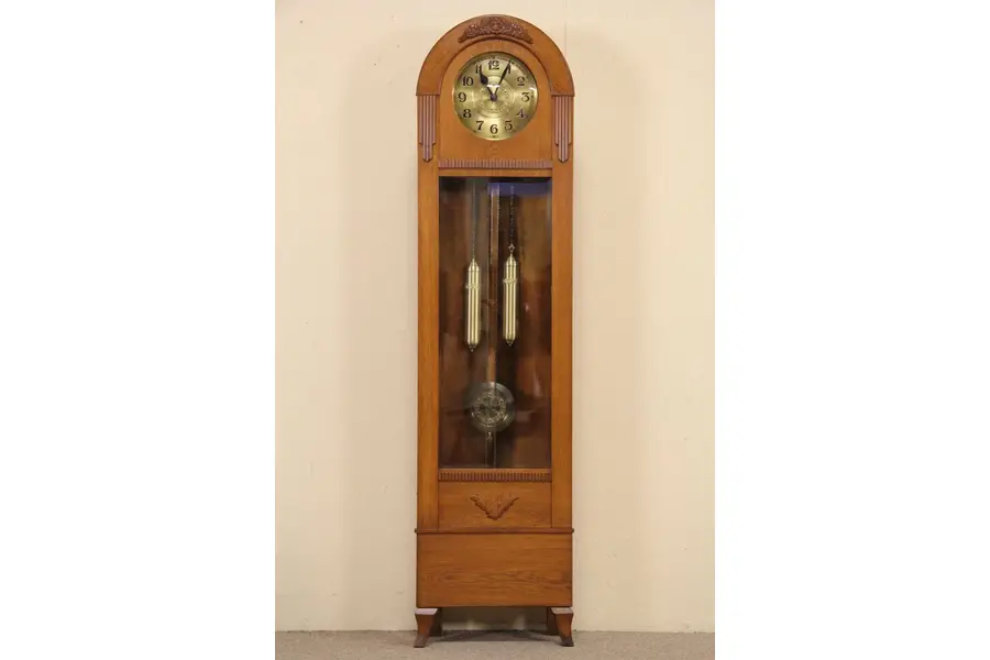 Photo of Oak Tall Case Grandfather Clock, 1915 Antique Berlin Germany