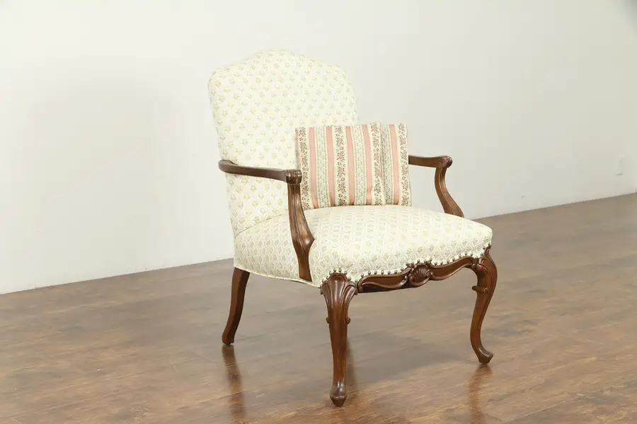 Photo of Shell Carved Mahogany Antique Chair, European Upholstery