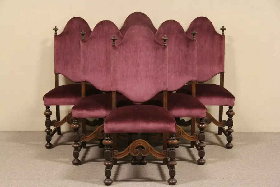 Photo of Set of 6 English Tudor 1925 Dining Chairs